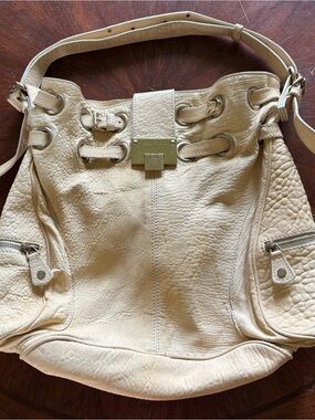 Jimmy Choo Cream Leather Shoulder Bag with Gold Hardware